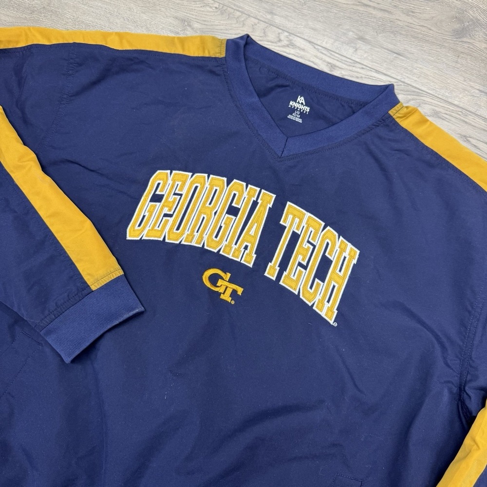 Georgia Tech Navy Blue Yellow V Neck Windbreaker Pullover Sz L Knights Apparel